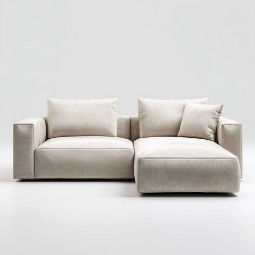 Modułowa sofa narożna z tkaniny poliestrowej, beżowa, prawostronna, 250 × 160 × 85 cm