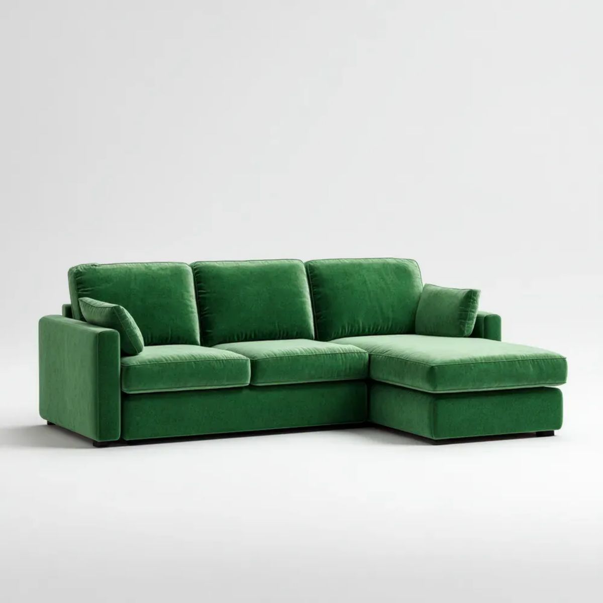 Zielona sofa narożna z prawym szezlongiem z aksamitu, 250 × 160 × 85 cm