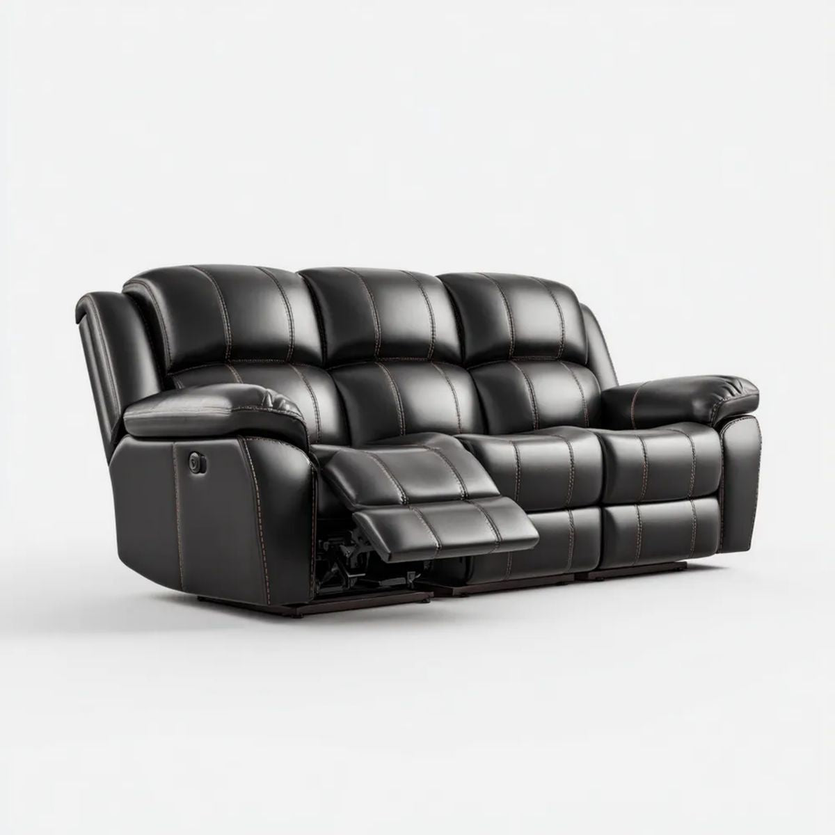 Czarna 3-osobowa sofa relaksacyjna ze skóry PU 210 x 95 x 102 cm