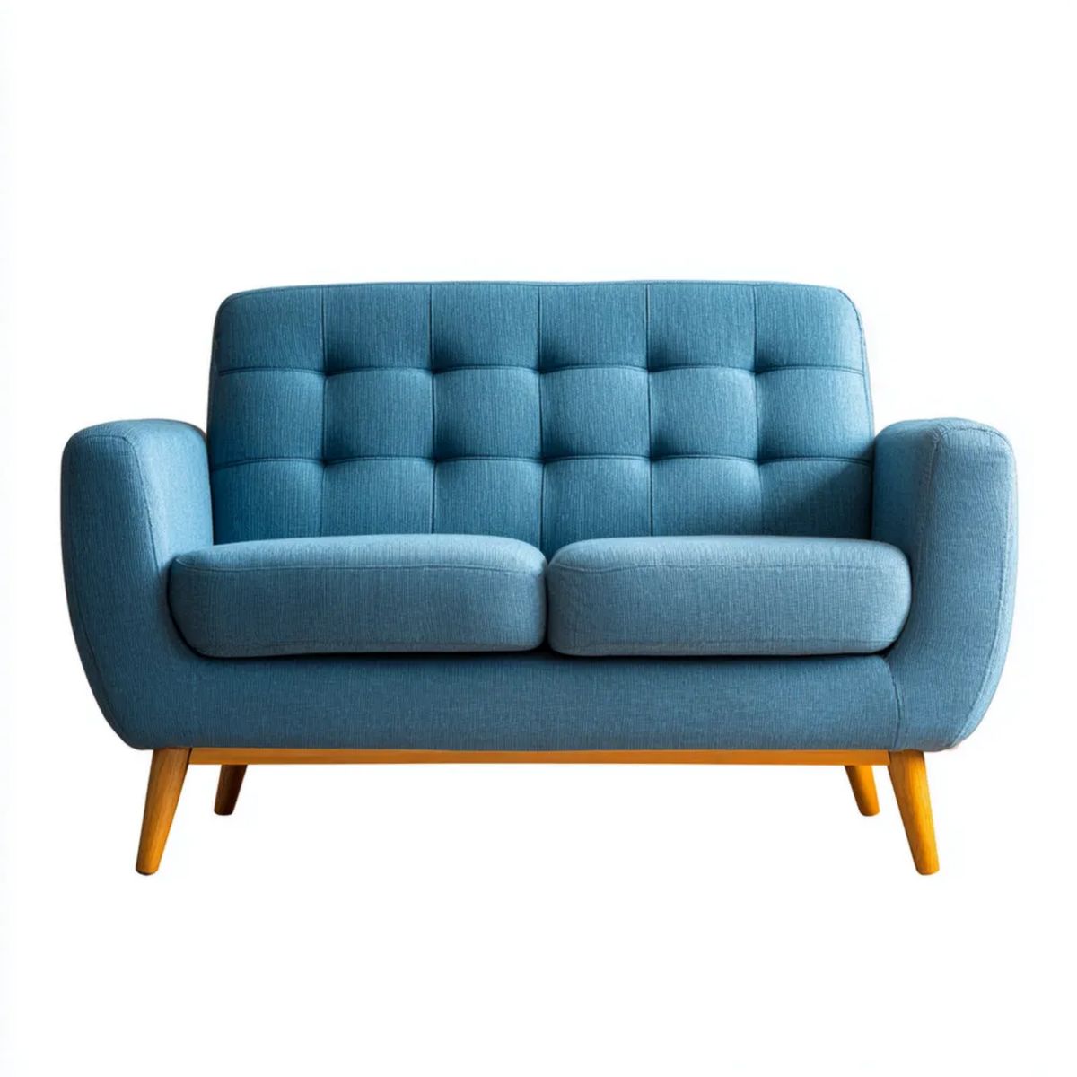 Dwuosobowa sofa z tapicerką z tkaniny, niebiesko-brązowa, 132 x 78 x 84 cm