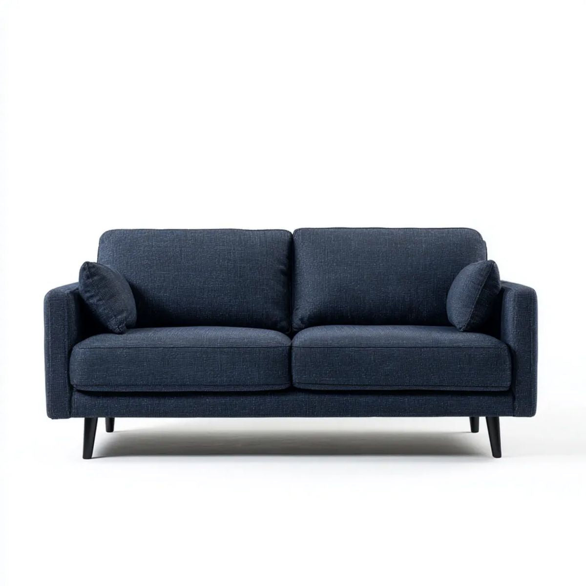 Dwuosobowa sofa granatowa z tapicerką poliestrową i czarnymi metalowymi nogami, 170 x 85 x 85 cm