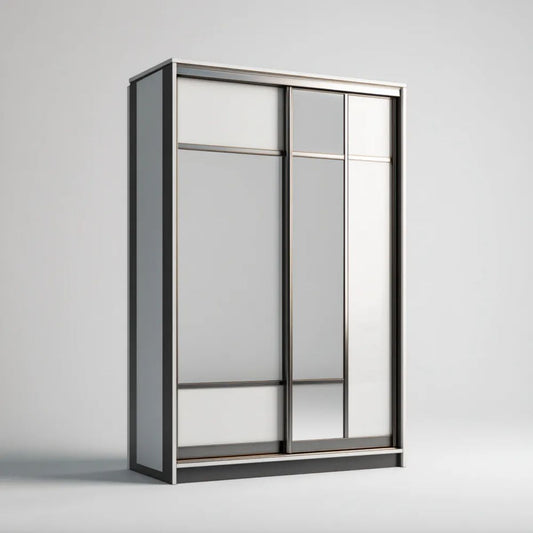 Trzydrzwiowa szafa przesuwna z płyty laminowanej biało-czarno-szara 180 x 60 x 220 cm
