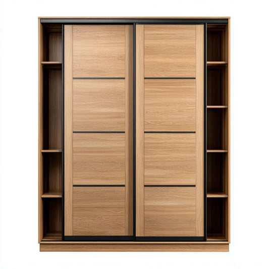 Szafa przesuwna z płyty laminowanej 220 × 60 × 220 cm z otwartymi półkami, dąb naturalny/czarny