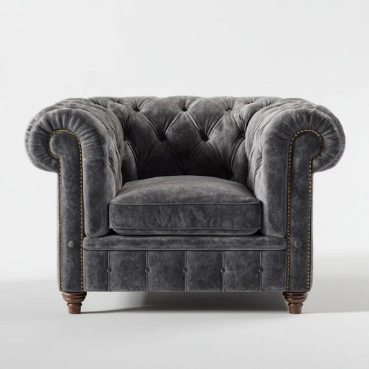 Fotel chesterfield z aksamitu ciemnoszary 110 × 90 × 75 cm