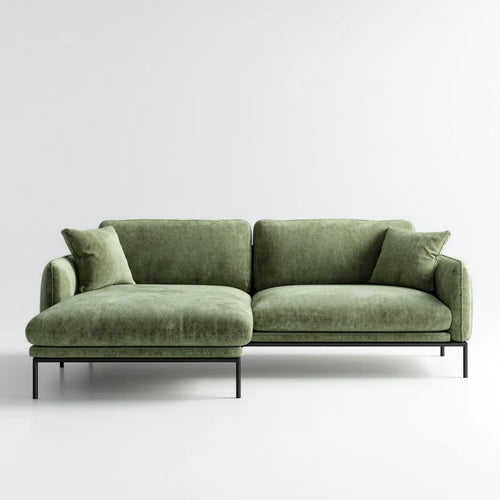 Sofa trzyosobowa z lewostronnym szezlongiem, welurowa, oliwkowozielona, 230 x 95 x 82 cm