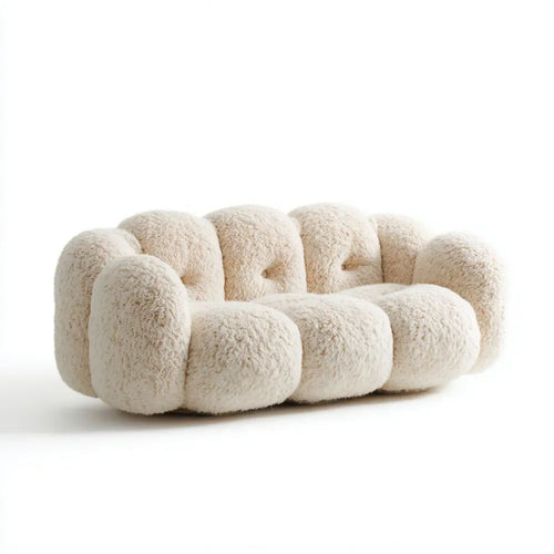Trzyosobowa sofa kremowa z tapicerką boucle z poliestru, 230 x 100 x 75 cm