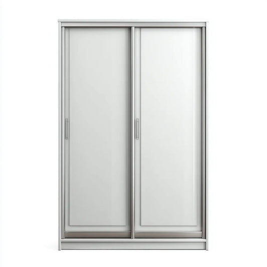 Srebrna szafa przesuwna z aluminium i matowego szkła, 120 × 60 × 200 cm